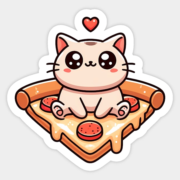 Kawaii Cat with Pizza Sticker by logiamerch